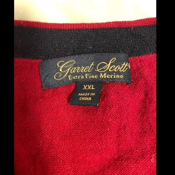 Garret Scott Sweater Men XXL Red V-Neck Knit Pullover Extra Fine Merino Wool EUC - Picture 5 of 7